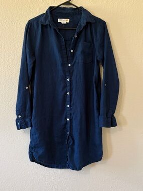 C&C California Navy Linen Button-Front dress